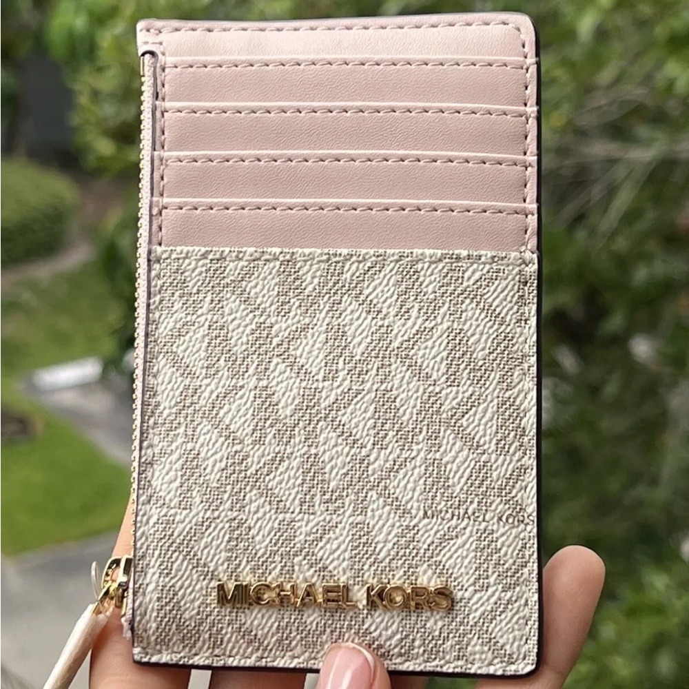 MICHAEL KORS Jet Set Travel Top Zip Card Case Wallet Coin Pouch Powder Blush